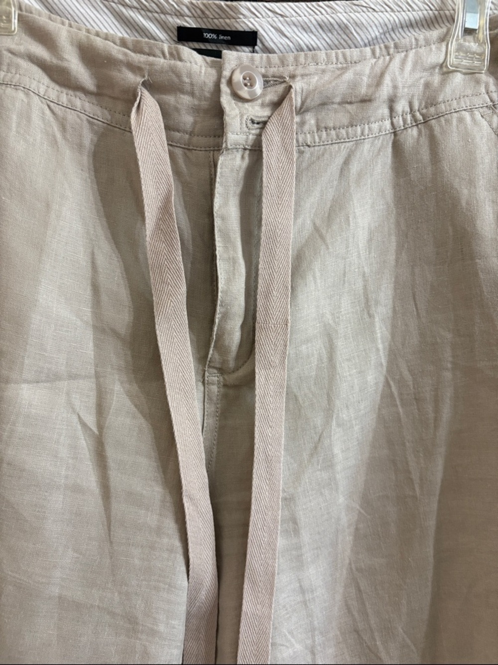Women’s Linen Drawstring Shorts - Beige - Picture 2 of 5